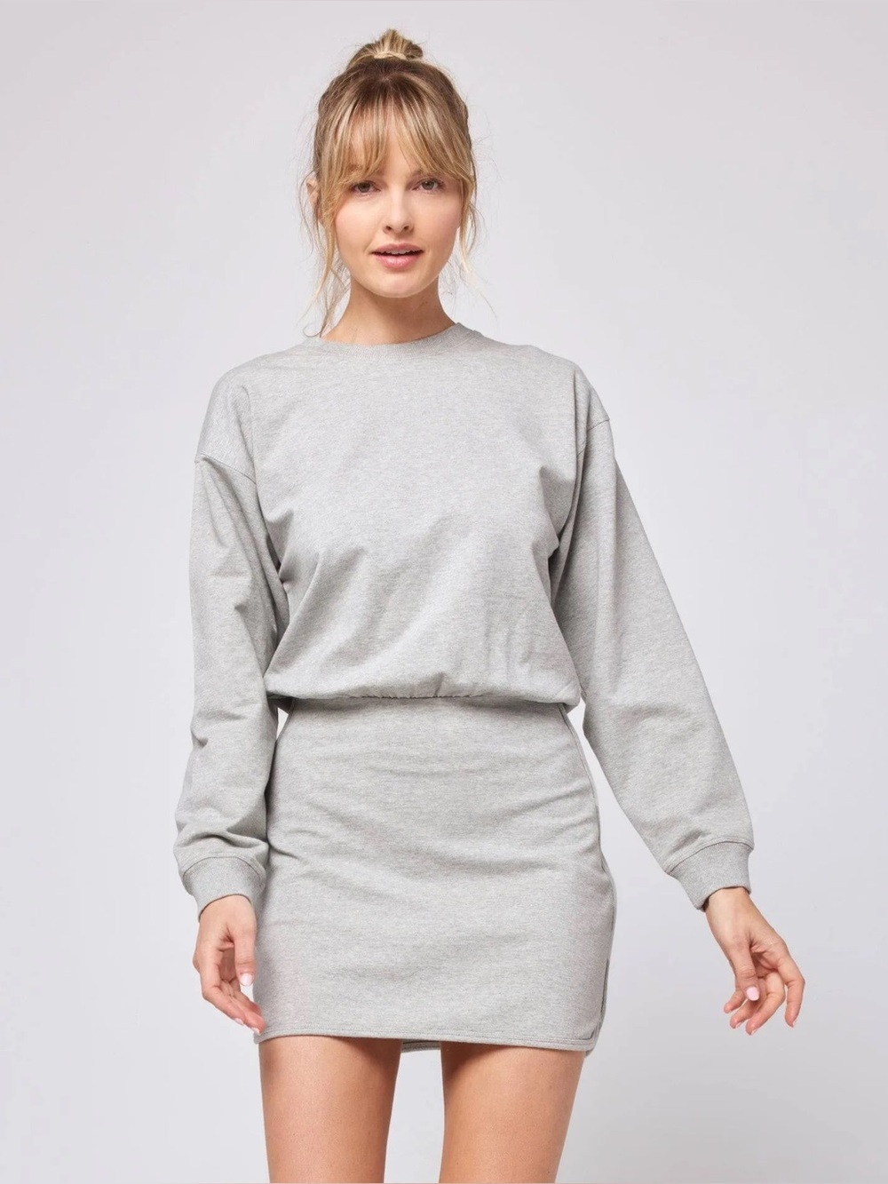 L’SPACE Active Groove Crewneck Long Sleeve Mini Dress Heather Gray Sz S